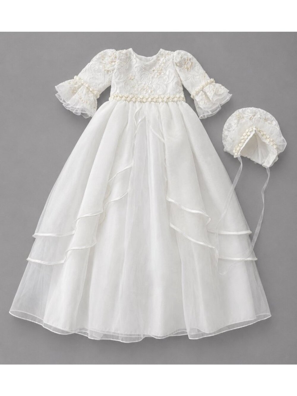 NWT CHRISTIE HELENE Couture Baby Girl 6M White Princess Christening Gown/Bonnet